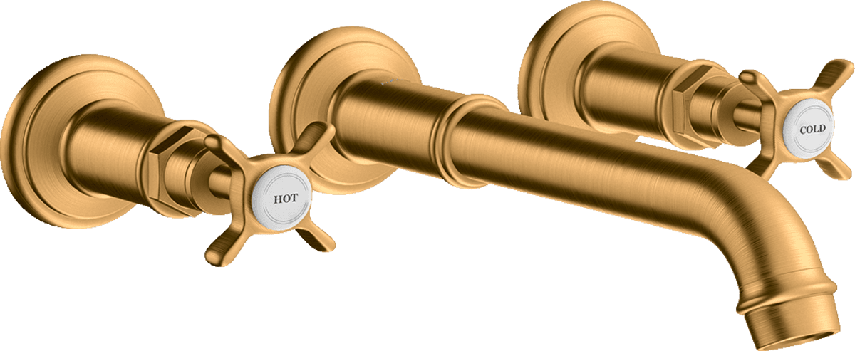 εικόνα του HANSGROHE AXOR Montreux 3-hole basin mixer for concealed installation wall-mounted with spout 165 - 225 mm and cross handles #16532250 - Brushed Gold Optic