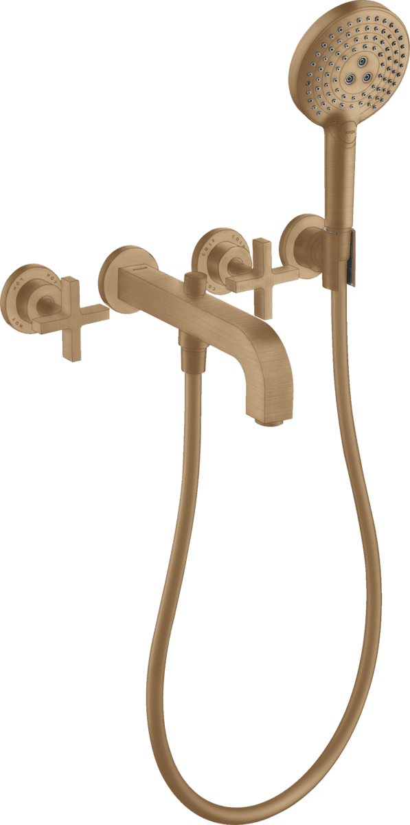 HANSGROHE AXOR Citterio 3-Loch Wannenarmatur Unterputz für Wandmontage mit Kreuzgriffen und Rosetten #39447140 - Brushed Bronze