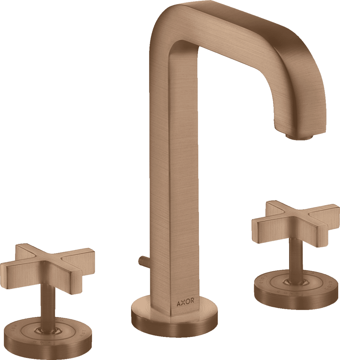 Picture of HANSGROHE AXOR Citterio 3-hole basin mixer 170 with spout 140 mm, cross handles, escutcheons and pop-up waste set #39133310 - Brushed Red Gold
