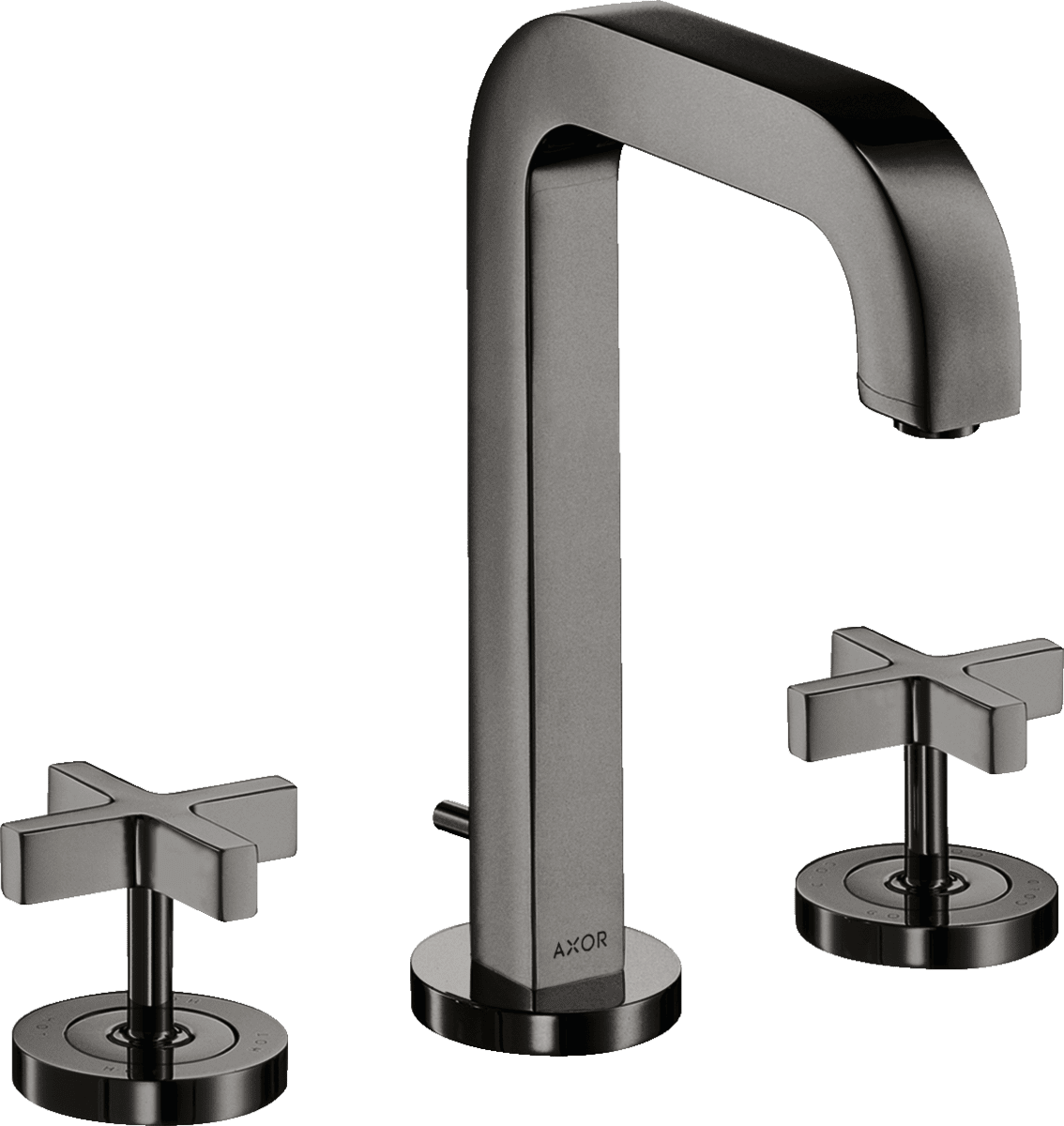 Picture of HANSGROHE AXOR Citterio 3-hole basin mixer 170 with spout 140 mm, cross handles, escutcheons and pop-up waste set #39133330 - Polished Black Chrome