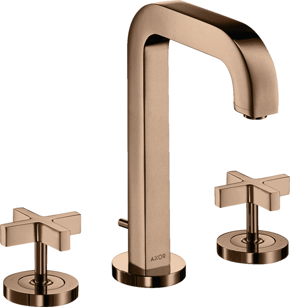 Bild von HANSGROHE AXOR Citterio 3-hole basin mixer 170 with spout 140 mm, cross handles, escutcheons and pop-up waste set Polished Red Gold 39133300