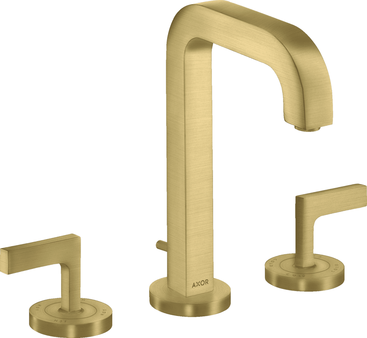 Зображення з  HANSGROHE AXOR Citterio 3-hole basin mixer 170 with spout 140 mm, lever handles, escutcheons and pop-up waste set #39135950 - Brushed Brass