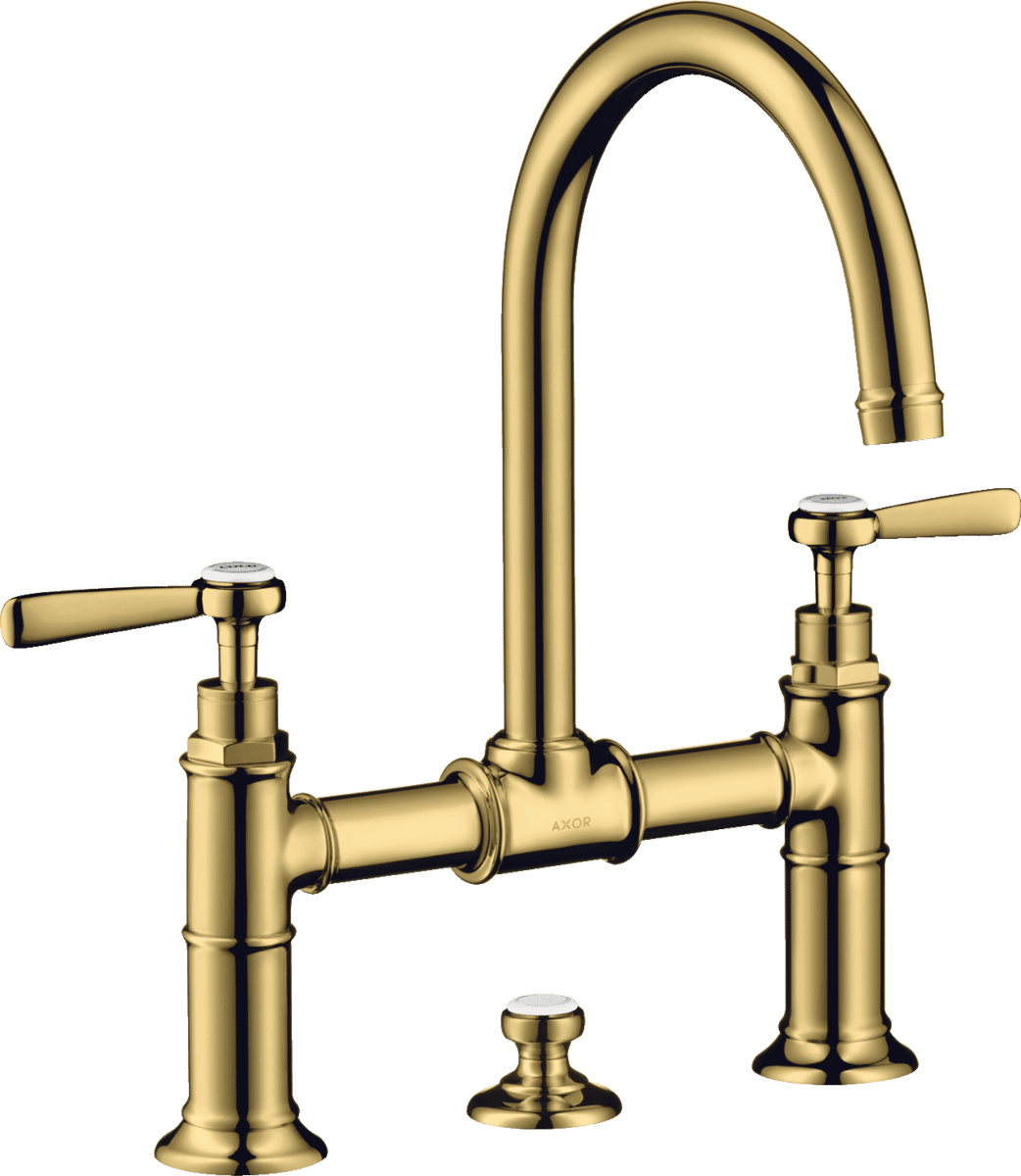 HANSGROHE AXOR Montreux 2-Griff Waschtischarmatur 220 mit Hebelgriffen und Zugstangen-Ablaufgarnitur #16511990 - Polished Gold Optic