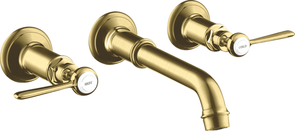 Bild von HANSGROHE AXOR Montreux 3-hole basin mixer for concealed installation wall-mounted with spout 165 - 225 mm and lever handles Brushed Brass 16534950
