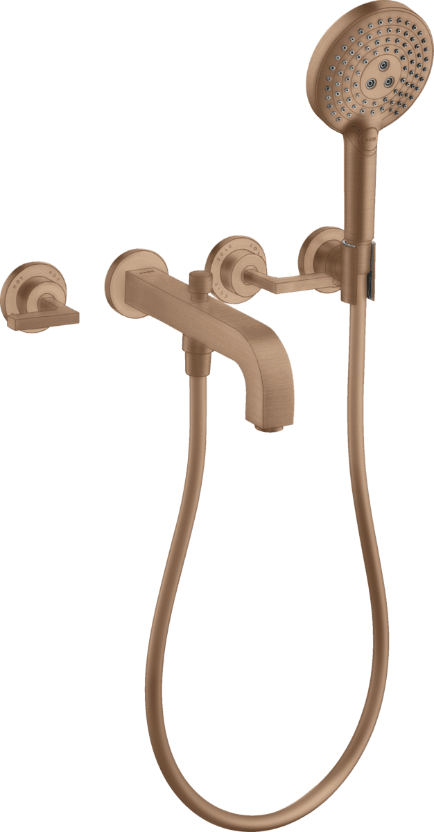 HANSGROHE AXOR Citterio 3-Loch Wannenarmatur Unterputz für Wandmontage mit Hebelgriffen und Rosetten #39448310 - Brushed Red Gold