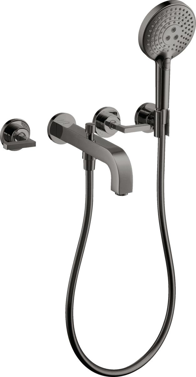 HANSGROHE AXOR Citterio 3-Loch Wannenarmatur Unterputz für Wandmontage mit Hebelgriffen und Rosetten #39448330 - Polished Black Chrome