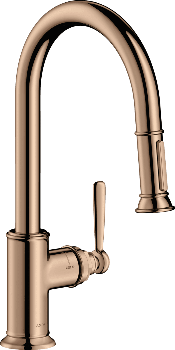 HANSGROHE AXOR Montreux Einhebel-Küchenmischer 180 mit Ausziehbrause #16581300 - Polished Red Gold
