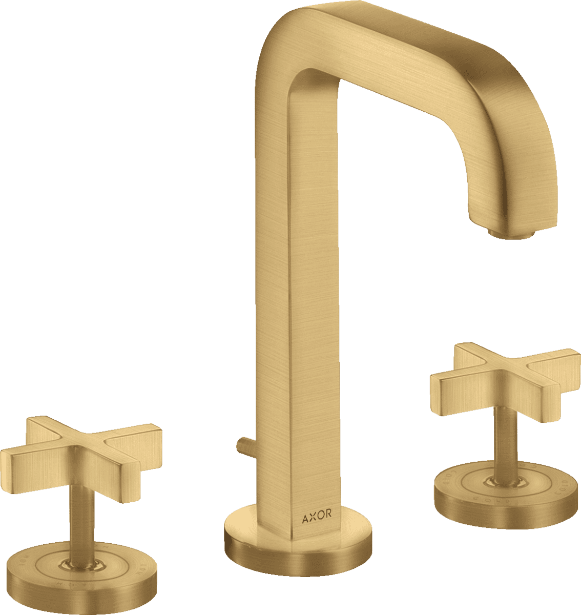 HANSGROHE AXOR Citterio 3-Loch Waschtischarmatur 170 mit Auslauf 140 mm, Kreuzgriffen, Rosetten und Zugstangen-Ablaufgarnitur #39133250 - Brushed Gold Optic