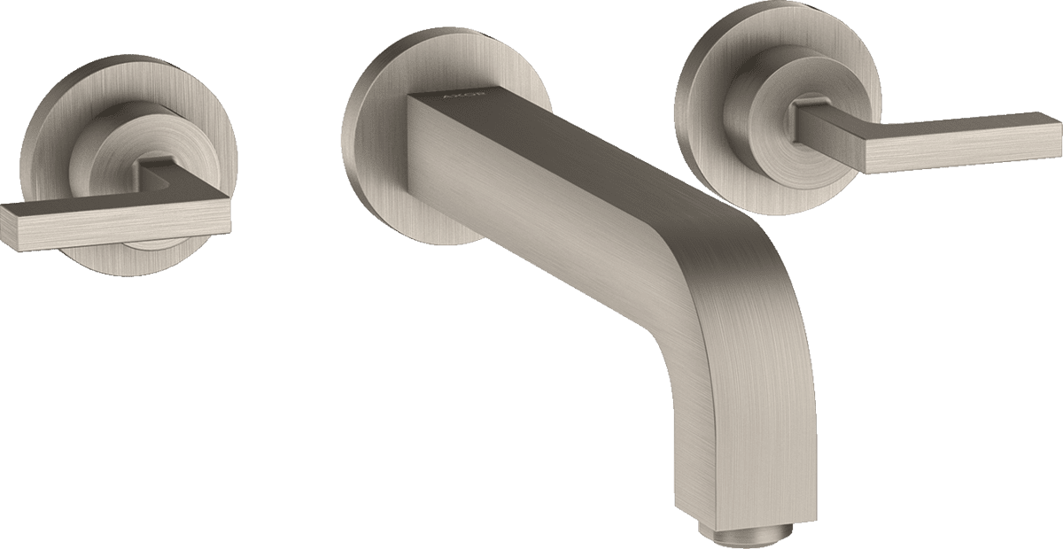 HANSGROHE AXOR Citterio 3-Loch Waschtischarmatur Unterputz für Wandmontage mit Auslauf 222 mm, Hebelgriffen und Rosetten #39147800 - Edelstahl Optic