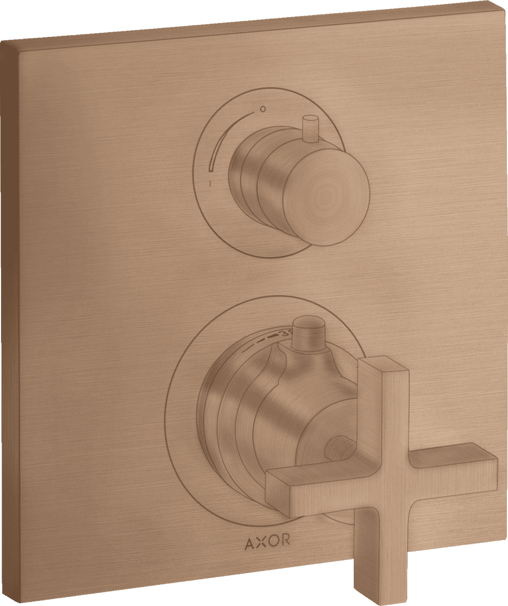 Obrázek HANSGROHE Skrytý termostat AXOR Citterio s uzavíracím a přepínacím ventilem a křížovou rukojetí #39725310 - kartáčovaný červenozlatý