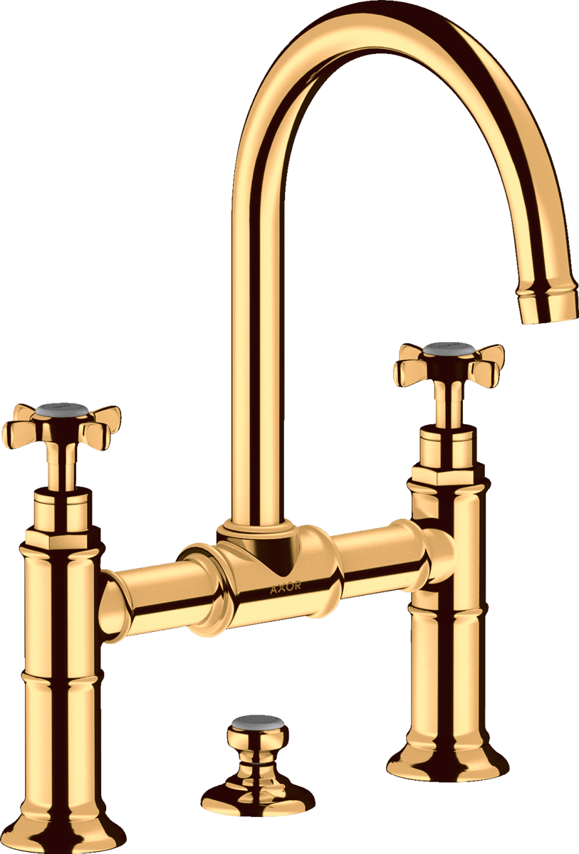 HANSGROHE AXOR Montreux 2-Griff Waschtischarmatur 220 mit Kreuzgriffen und Zugstangen-Ablaufgarnitur #16510990 - Polished Gold Optic