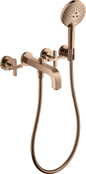 Bild von HANSGROHE AXOR Citterio 3-hole bath mixer for concealed installation wall-mounted with cross handles and escutcheons Polished Red Gold 39447300
