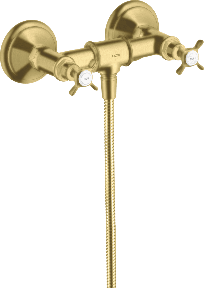 HANSGROHE AXOR Montreux 2-Griff Brausearmatur Aufputz mit Kreuzgriffen #16560950 - Brushed Brass