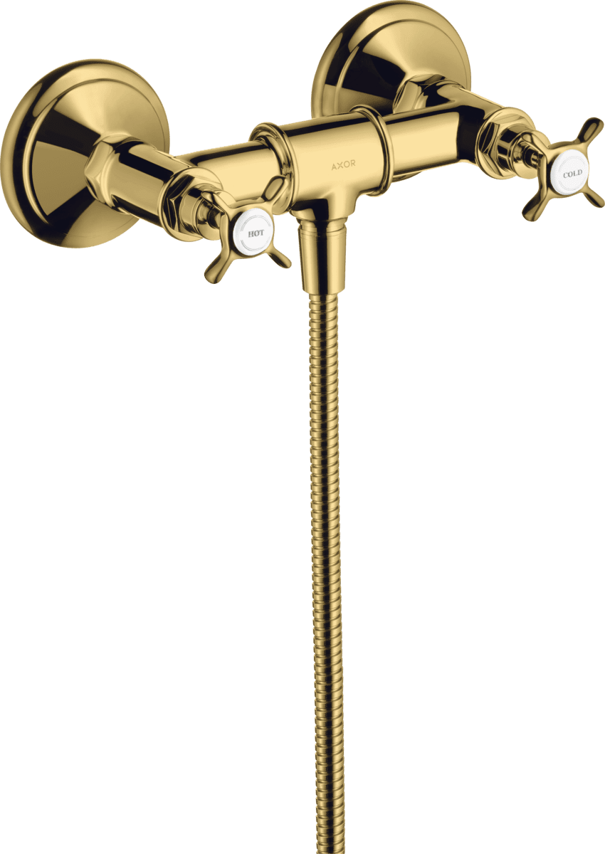 HANSGROHE AXOR Montreux 2-Griff Brausearmatur Aufputz mit Kreuzgriffen #16560990 - Polished Gold Optic