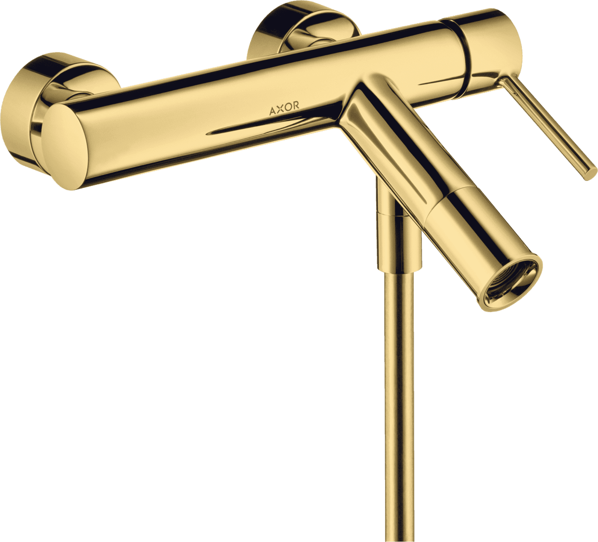 HANSGROHE AXOR Starck Tek kollu banyo bataryası aplike montaj, yuvarlak çubuk volan ile #10411990 - Parlak Altın Optik resmi