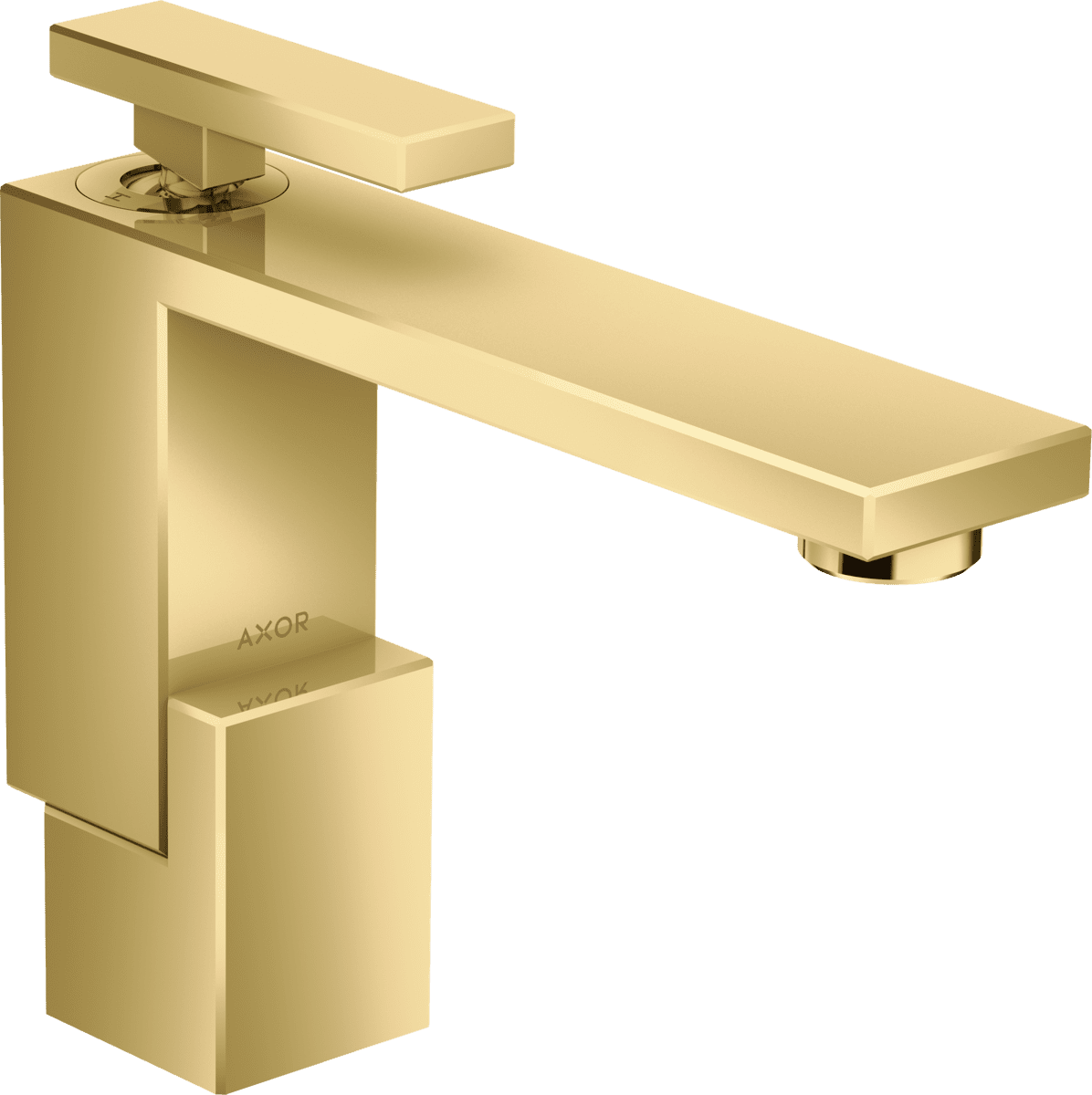 HANSGROHE AXOR Edge Tek kollu lavabo bataryası 130, bas-aç gider seti ile #46010990 - Parlak Altın Optik resmi