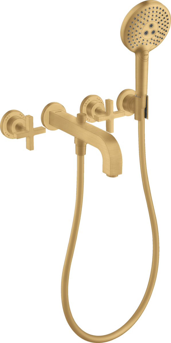 HANSGROHE AXOR Citterio 3-Loch Wannenarmatur Unterputz für Wandmontage mit Kreuzgriffen und Rosetten #39447250 - Brushed Gold Optic