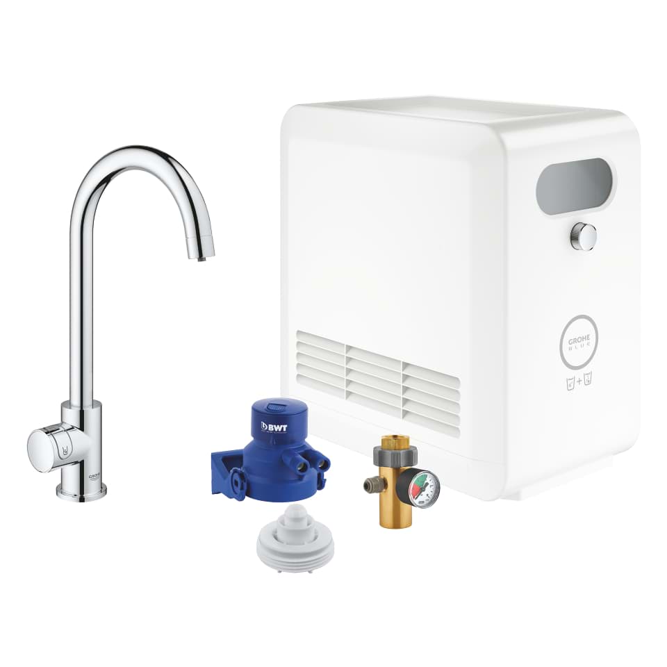 GROHE Blue Professional C-spout kit with Mono faucet krom #31302002 resmi