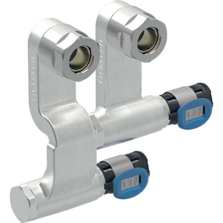 Picture of GEBERIT FlowFit set of connector end pieces for inlet and return flow, with union connector for Euro cone #619.450.22.1