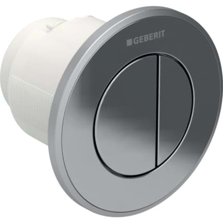 Picture of GEBERIT Type 10 remote flush actuation, pneumatic, for dual flush, concealed actuator Collar and buttons: white Design ring: gloss chrome-plated #116.055.KJ.1