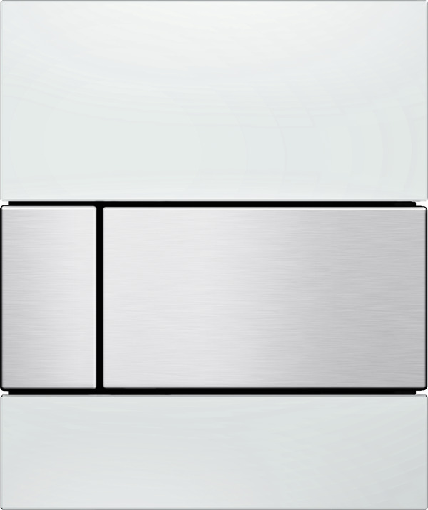 Picture of TECE TECEsquare urinal flush plate incl. cartridge, polished white glass, brushed stainless steel button (with anti-fingerprint) #9242801