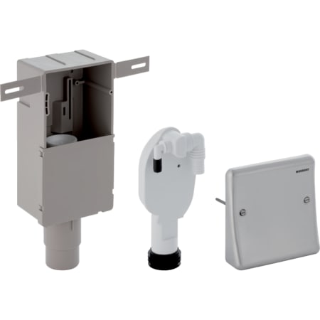 εικόνα του GEBERIT concealed odour trap for appliances, with two connections, wall installation box and cover plate #152.233.00.1