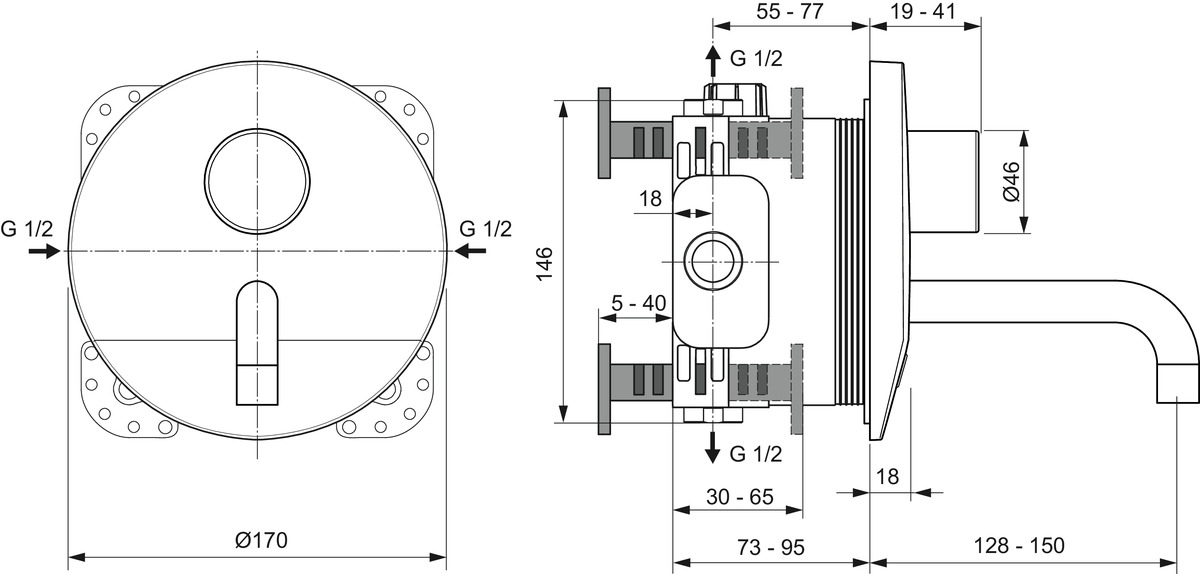 Obrázek IDEAL STANDARD Ceraplus podomítková senzorová umyvadlová baterie, průmět 150 mm #A6149AA - chrom