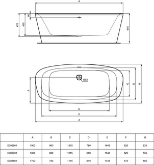IDEAL STANDARD Dea 170 x 75cm freestanding double ended bath with clicker waste and integrated slotted overflow standard white #E306601 - White resmi