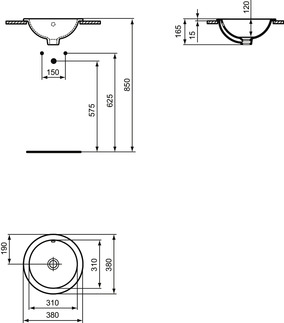 IDEAL STANDARD Connect Einbauwaschtisch 380x380mm, ohne Hahnloch, mit Überlaufloch (rund) _ Weiß (Alpin) mit Ideal Plus #E5051MA - Weiß (Alpin) mit Ideal Plus