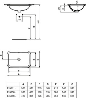 Bild von IDEAL STANDARD Connect Unterbauwaschtisch 420x350mm, ohne Hahnloch, mit Überlaufloch (rund) #E505601 - Weiß (Alpin)