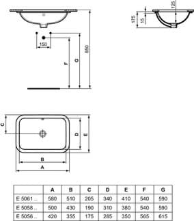 Bild von IDEAL STANDARD Connect Unterbauwaschtisch 420x350mm, ohne Hahnloch, mit Überlaufloch (rund) _ Weiß (Alpin) #E505601 - Weiß (Alpin)