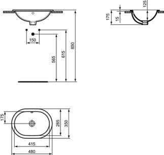 Bild von IDEAL STANDARD Connect Einbauwaschtisch 480x350mm, ohne Hahnloch, mit Überlaufloch (rund) _ Weiß (Alpin) #E504501 - Weiß (Alpin)