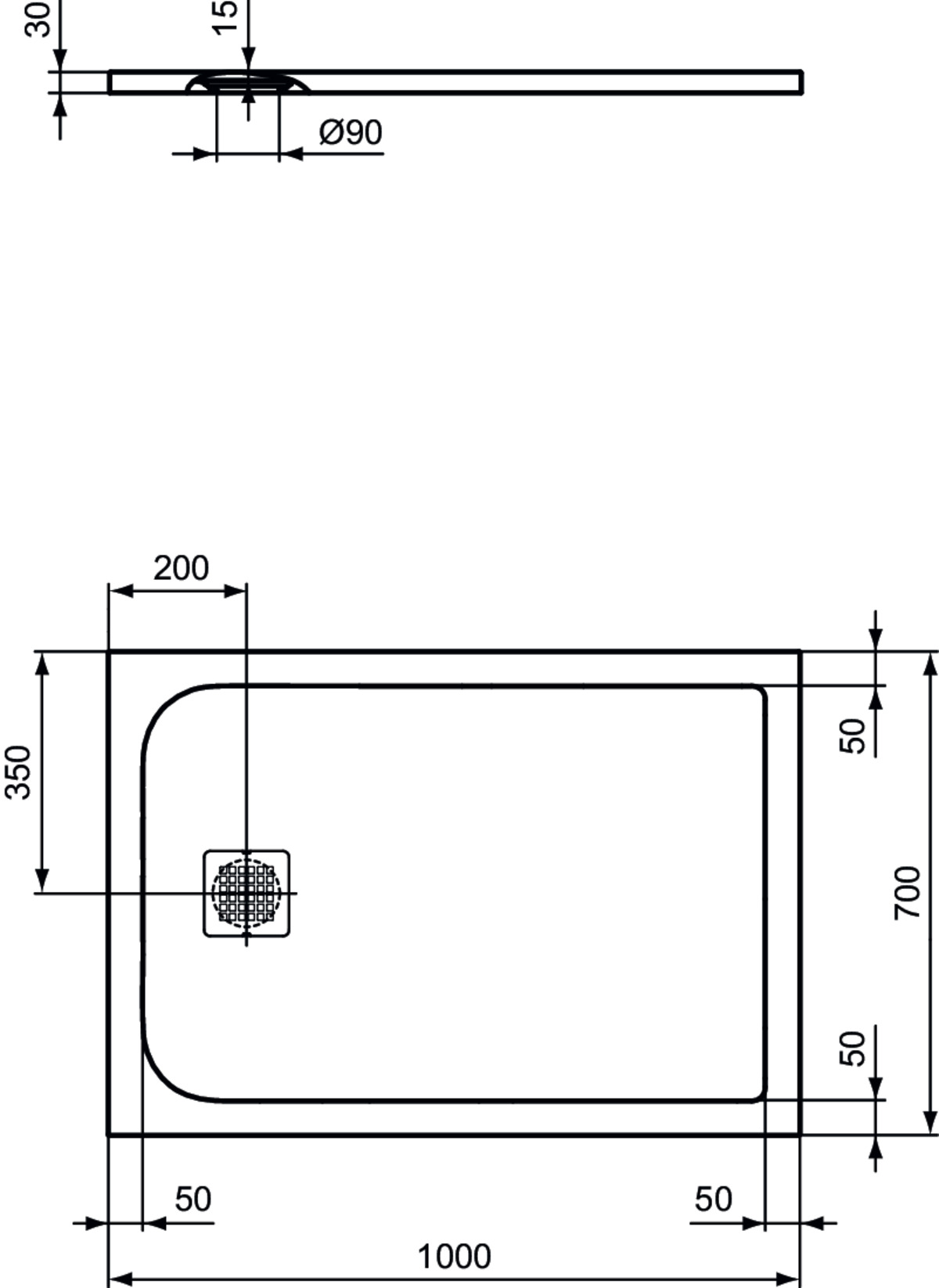 Obrázek IDEAL STANDARD Obdélníková sprchová vanička Ultra Flat S 1000x700 mm, v jedné rovině s podlahou #K8218FS - křemenná šedá