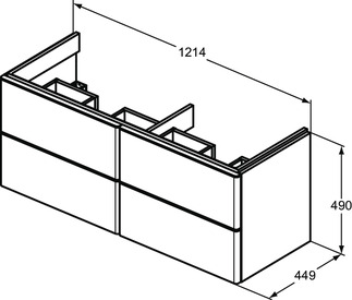 Obrázek IDEAL STANDARD Dvojitá toaletní skříňka Adapto 1210x450 mm, se 4 výsuvnými zásuvkami s tichým zavíráním #T4298WG - Bílý lak s vysokým leskem