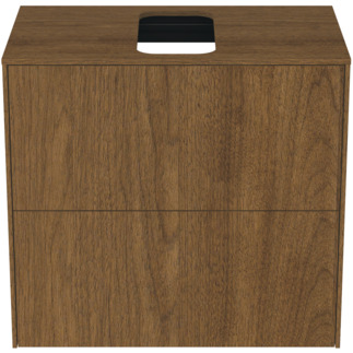Picture of IDEAL STANDARD Conca 60cm wall hung short projection washbasin unit with 2 drawers, centre cutout, dark walnut #T3946Y5 - Dark Walnut