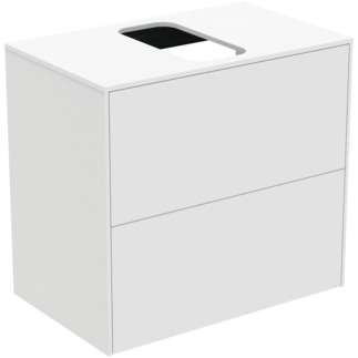 Зображення з  IDEAL STANDARD Conca 60cm wall hung short projection washbasin unit with 2 drawers, centre cutout, matt white #T3946Y1 - Matt White
