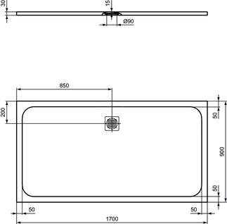 IDEAL STANDARD Ultra Flat S 1700 x 900 x 30mm concrete grey shower tray #K8285FS - Concrete Grey resmi