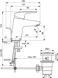 IDEAL STANDARD Ceraflex basin mixer, 101mm projection #B1707AA - chrome resmi