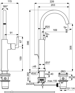 IDEAL STANDARD Joy Neo Waschtischarmatur verlängerter Sockel, Ausladung 169mm #BD155AA - Chrom