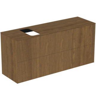 Picture of IDEAL STANDARD Conca 120cm wall hung short projection washbasin unit with 2 drawers, bespoke cutout, dark walnut #T3950Y5 - Dark Walnut