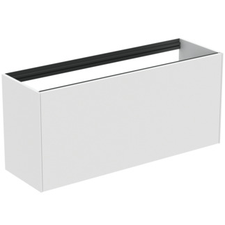 Picture of IDEAL STANDARD Conca 120cm wall hung short projection washbasin unit with 1 external drawer & 1 internal drawer, no worktop, matt white #T3939Y1 - Matt White