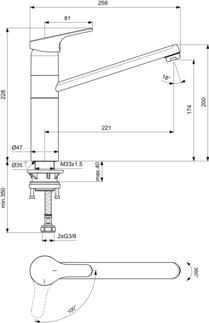 IDEAL STANDARD Cerafit BlueStart kitchen mixer tap, high spout, 221mm projection #BC139AA - chrome resmi