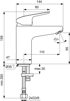 IDEAL STANDARD Ceraflex basin mixer without pop-up waste Grande, 110mm projection #B1714AA - chrome resmi