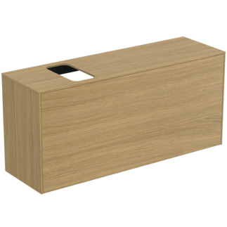 Picture of IDEAL STANDARD Conca 120cm wall hung short projection washbasin unit with 1 external drawer & 1 internal drawer, bespoke cutout, light oak #T3938Y6 - Light Oak