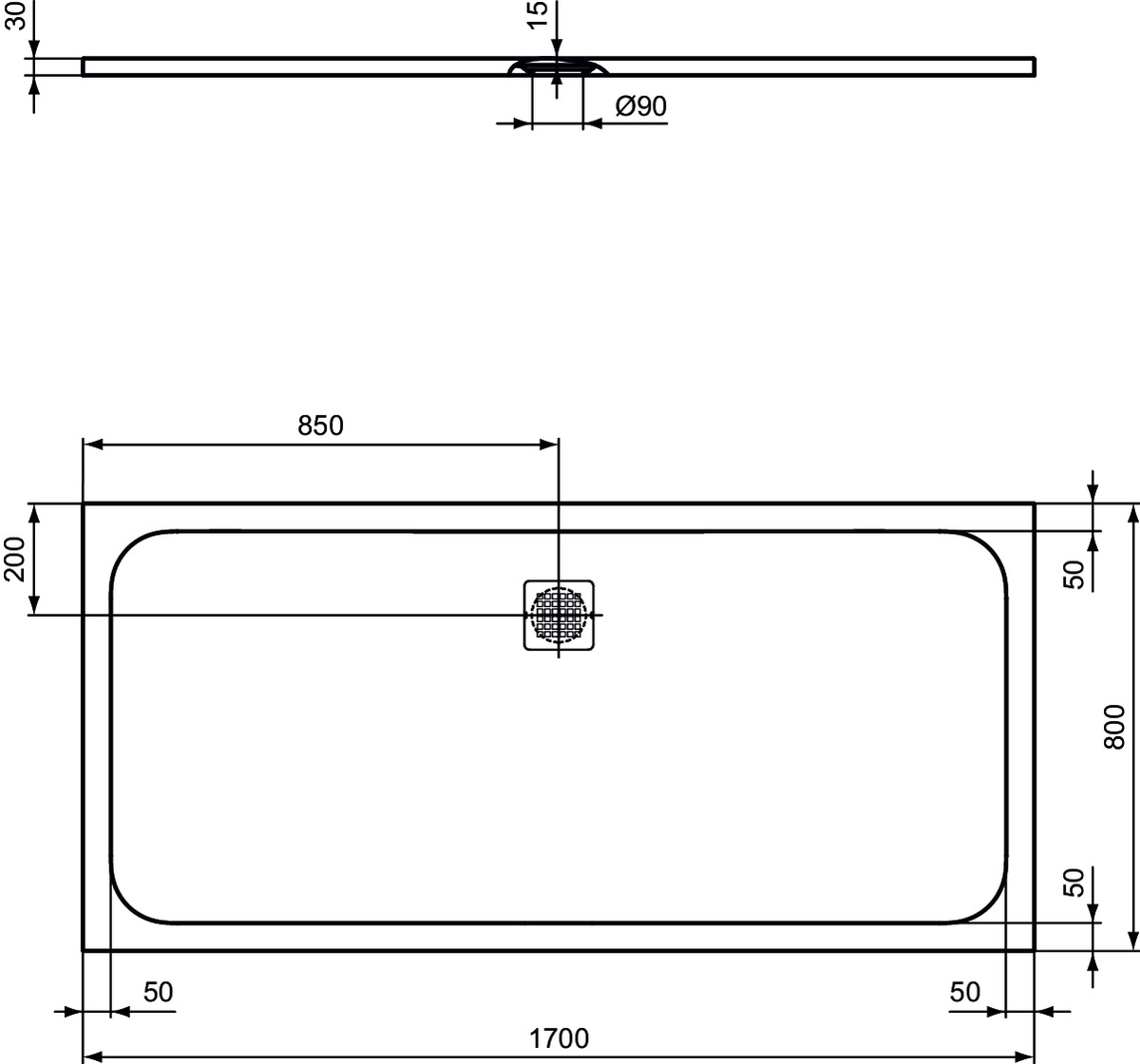 Obrázek IDEAL STANDARD Obdélníková sprchová vanička Ultra Flat S 1700x800 mm, v jedné rovině s podlahou #K8284FT - pískovec