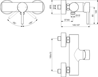 IDEAL STANDARD Ceraline surface-mounted shower mixer #BC200XG - Silk Black resmi