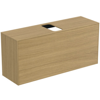 Picture of IDEAL STANDARD Conca 120cm wall hung short projection washbasin unit with 1 external drawer & 1 internal drawer, centre cutout, light oak #T3937Y6 - Light Oak