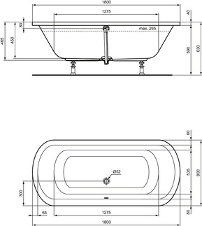 Зображення з  IDEAL STANDARD Hotline New Oval bath tub 1800x800mm _ White (Alpine) #K275601 - White (Alpine)