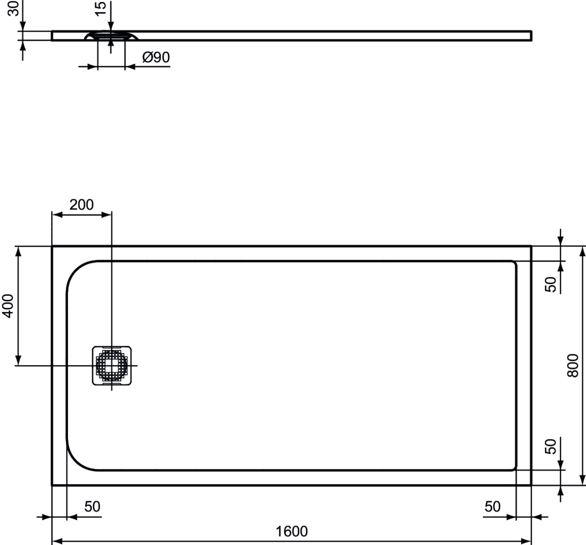 Obrázek IDEAL STANDARD Obdélníková sprchová vanička Ultra Flat S 1600x800 mm, v jedné rovině s podlahou #K8276FS - křemenná šedá