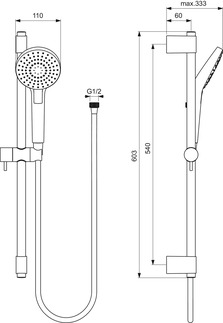 Зображення з  IDEAL STANDARD Idealrain Evo 3 Function Round 110mm handspray & 600mm rail with 1750mm IdealFlex hose #B2233AA - Chrome